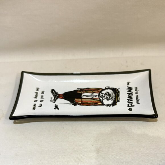 Houze Art Glass Rectangle Trinket Dish You Have Reached the Awkward Age Wm Box - Picture 6 of 7